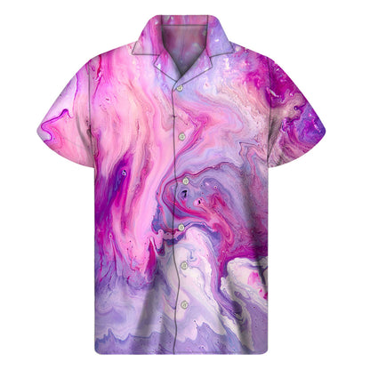 Purple Liquid Marble Print Men's Short Sleeve Shirt