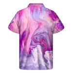 Purple Liquid Marble Print Men's Short Sleeve Shirt