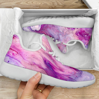 Purple Liquid Marble Print Mesh Knit Shoes GearFrost