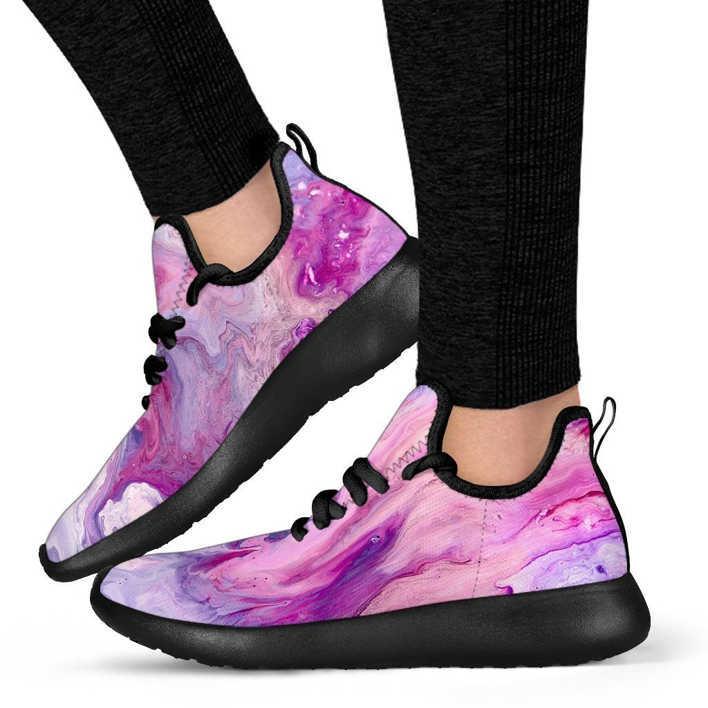 Purple Liquid Marble Print Mesh Knit Shoes GearFrost