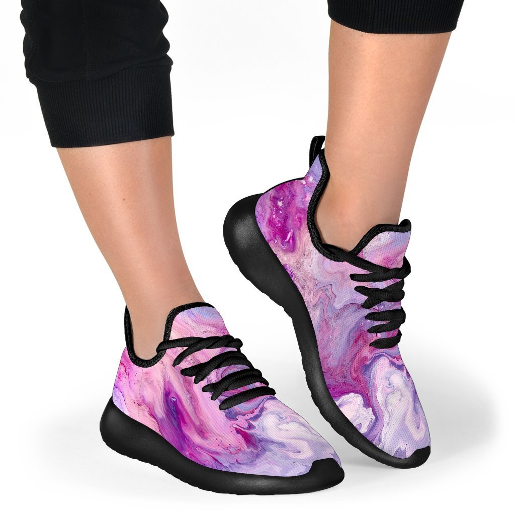 Purple Liquid Marble Print Mesh Knit Shoes GearFrost