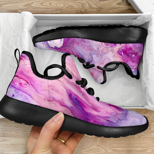 Purple Liquid Marble Print Mesh Knit Shoes GearFrost