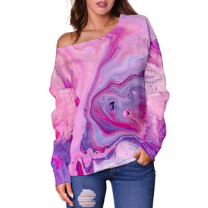 Purple Liquid Marble Print Off Shoulder Sweatshirt GearFrost