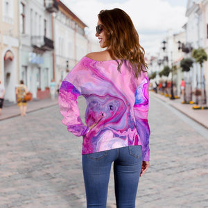 Purple Liquid Marble Print Off Shoulder Sweatshirt GearFrost