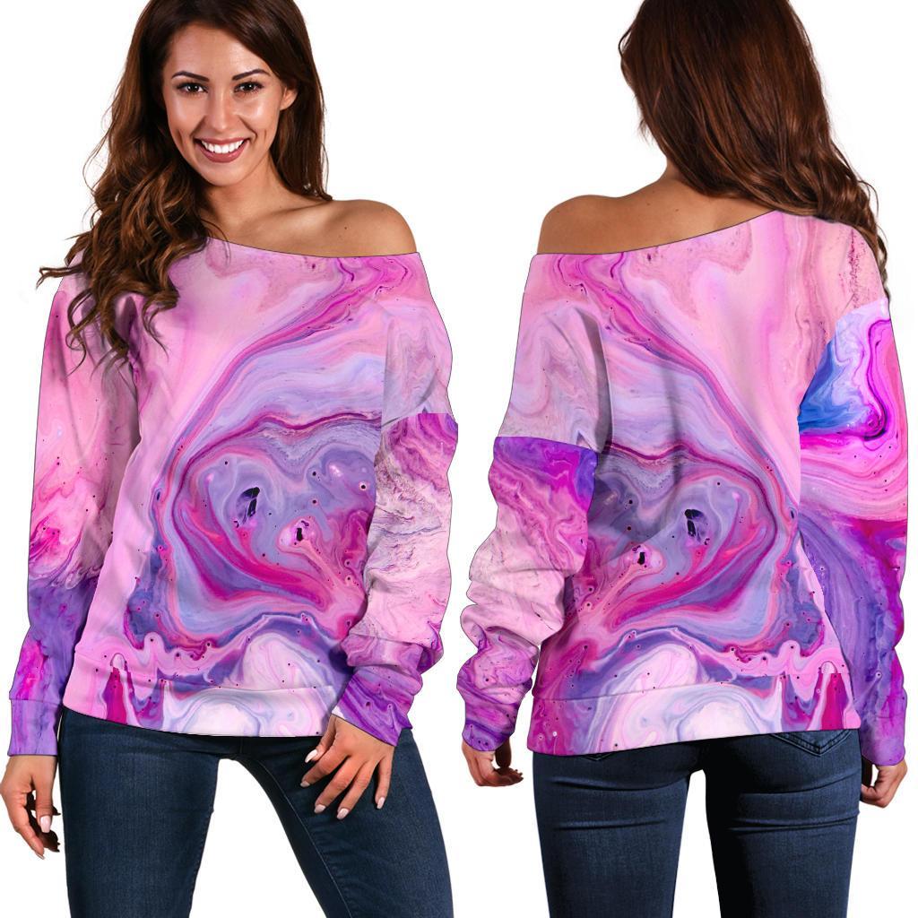 Purple Liquid Marble Print Off Shoulder Sweatshirt GearFrost