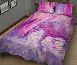 Purple Liquid Marble Print Quilt Bed Set