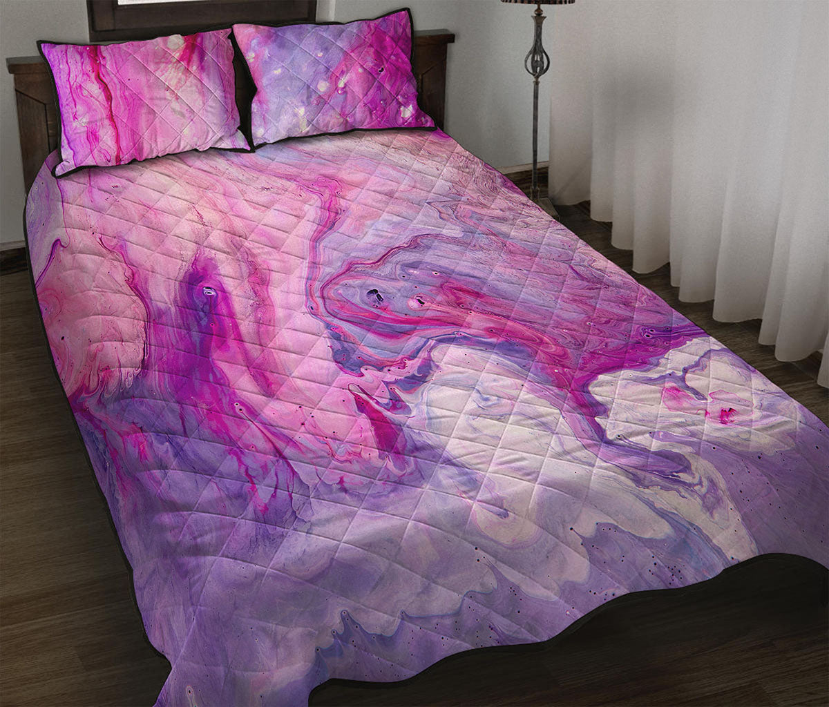 Purple Liquid Marble Print Quilt Bed Set