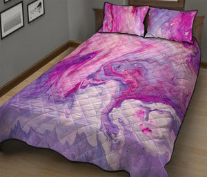 Purple Liquid Marble Print Quilt Bed Set