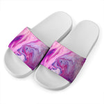 Purple Liquid Marble Print White Slide Sandals
