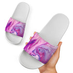 Purple Liquid Marble Print White Slide Sandals