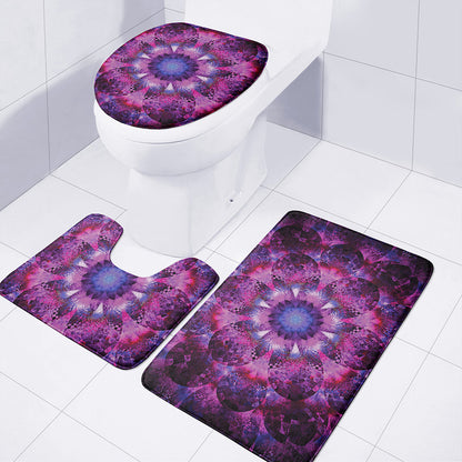 Purple Mandala Flower Print 3 Piece Bath Mat Set