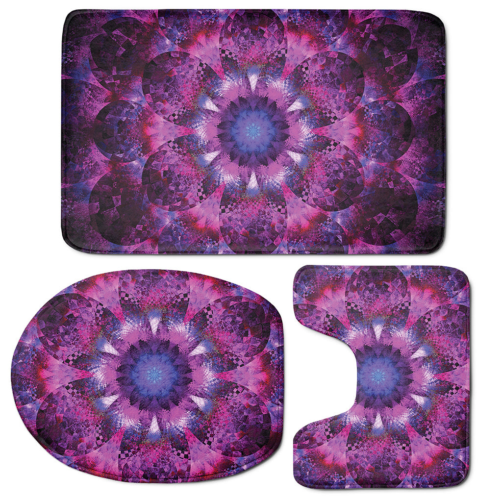 Purple Mandala Flower Print 3 Piece Bath Mat Set