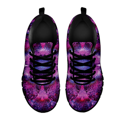 Purple Mandala Flower Print Black Sneakers