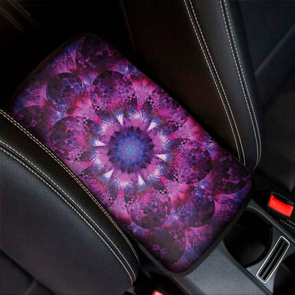 Purple Mandala Flower Print Car Center Console Cover