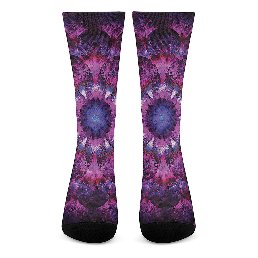 Purple Mandala Flower Print Crew Socks