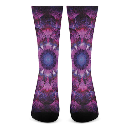 Purple Mandala Flower Print Crew Socks