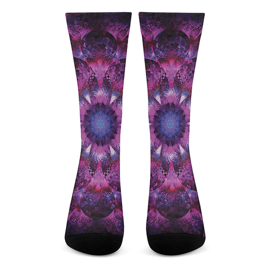 Purple Mandala Flower Print Crew Socks