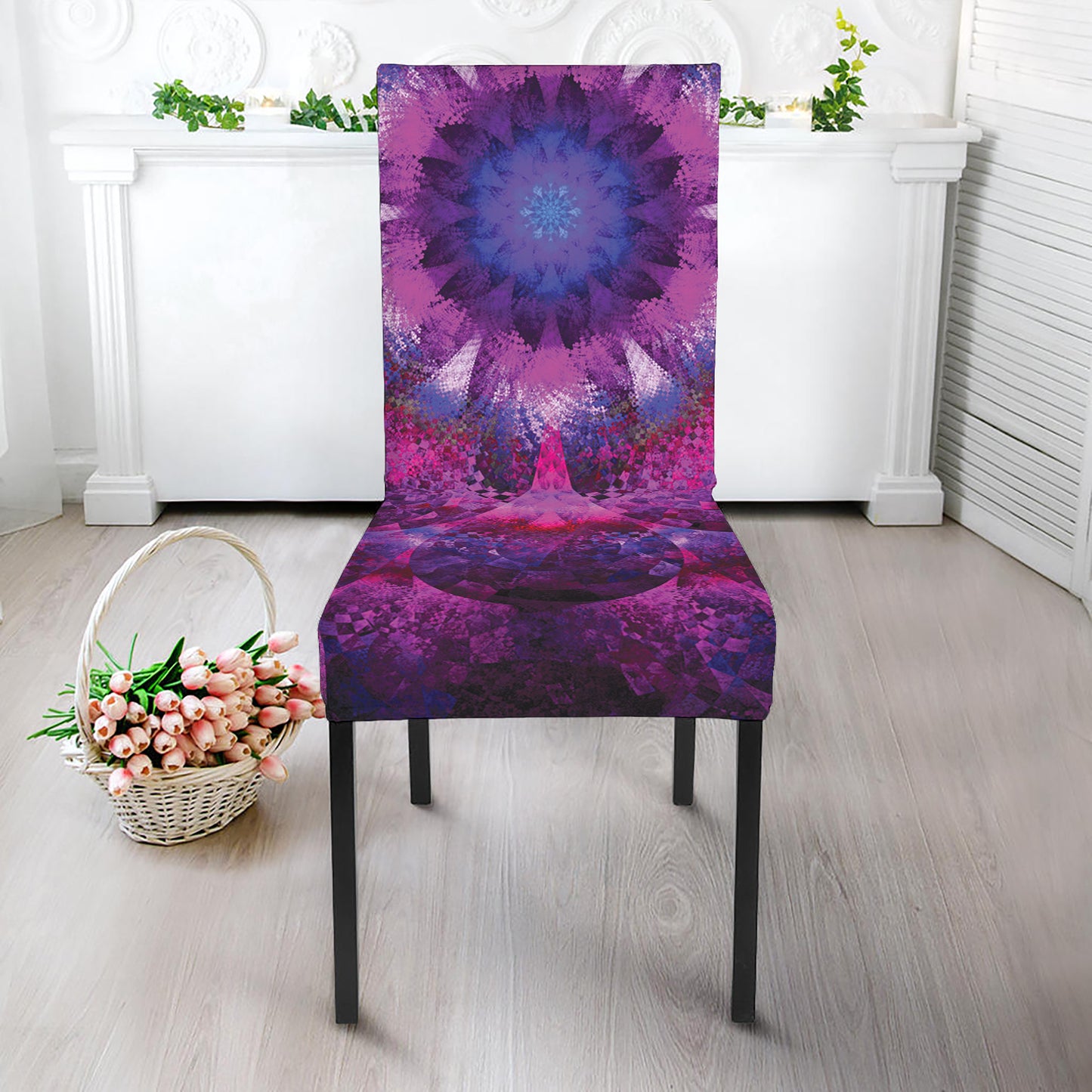 Purple Mandala Flower Print Dining Chair Slipcover