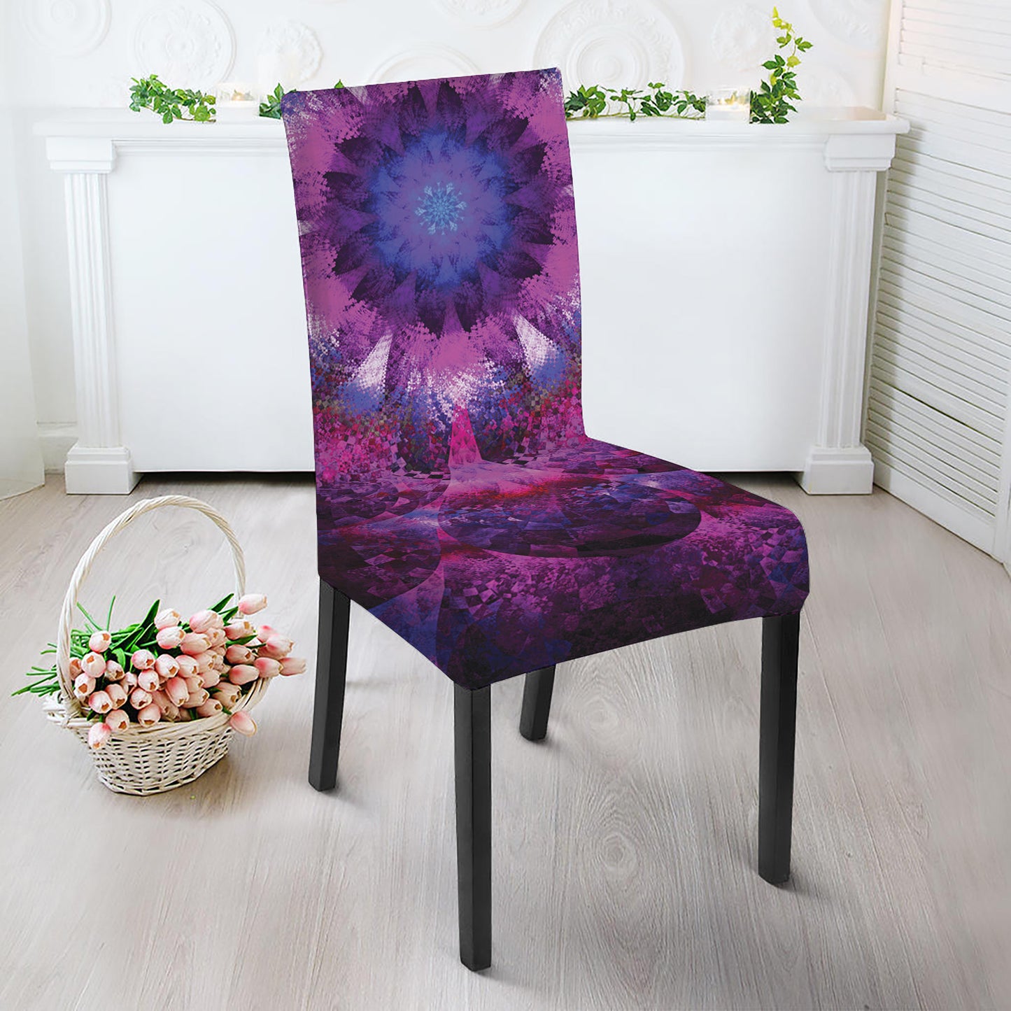 Purple Mandala Flower Print Dining Chair Slipcover
