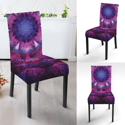 Purple Mandala Flower Print Dining Chair Slipcover