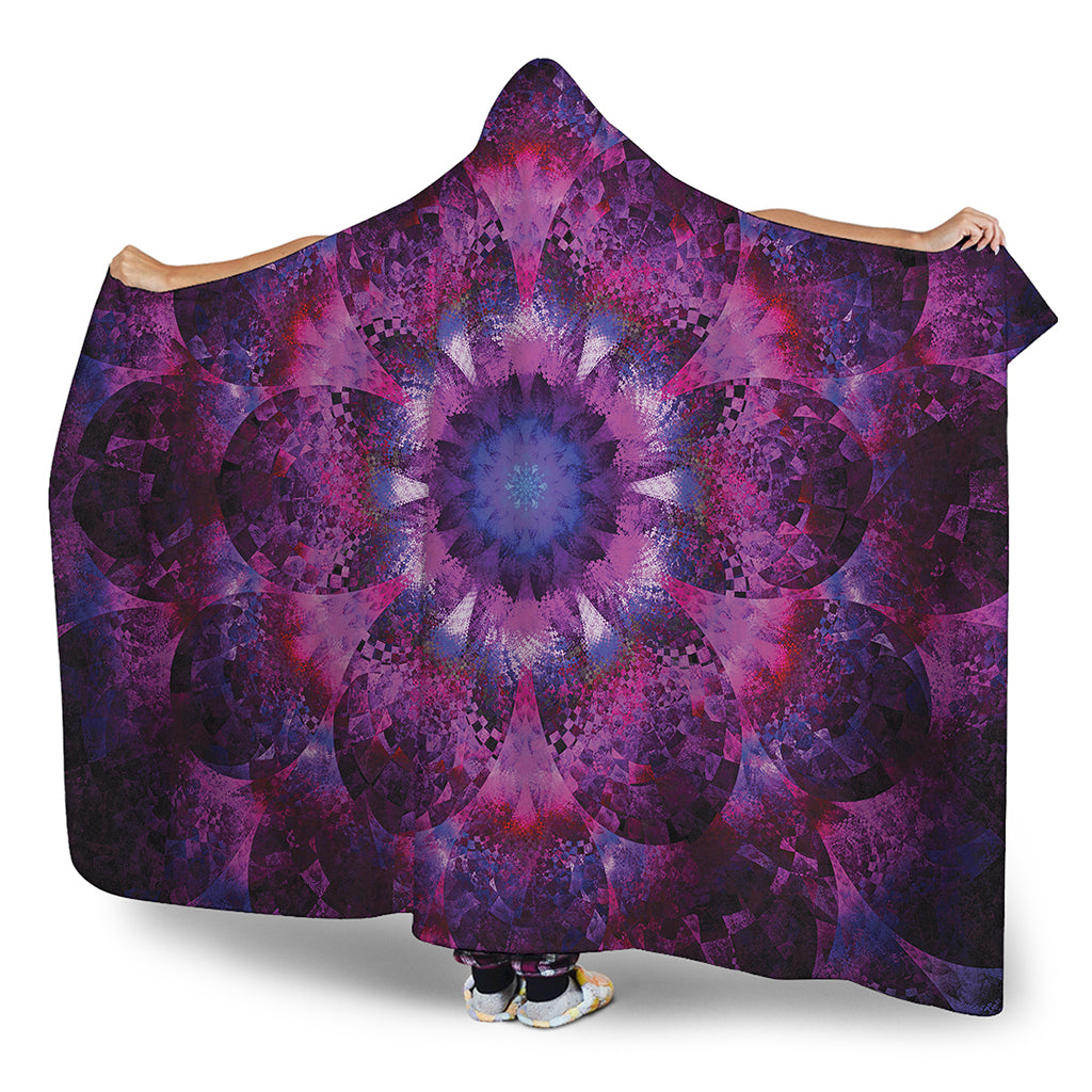 Purple Mandala Flower Print Hooded Blanket