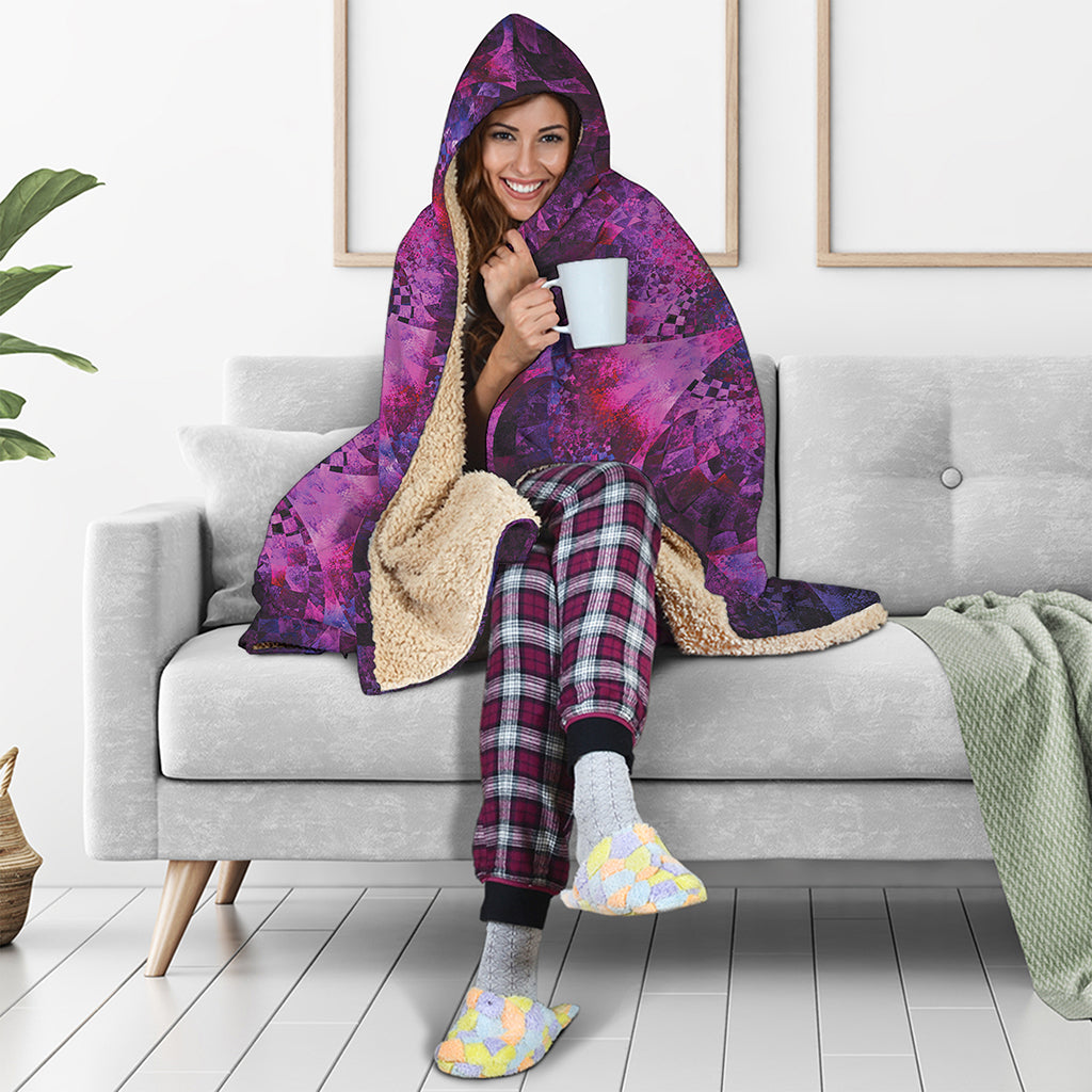 Purple Mandala Flower Print Hooded Blanket