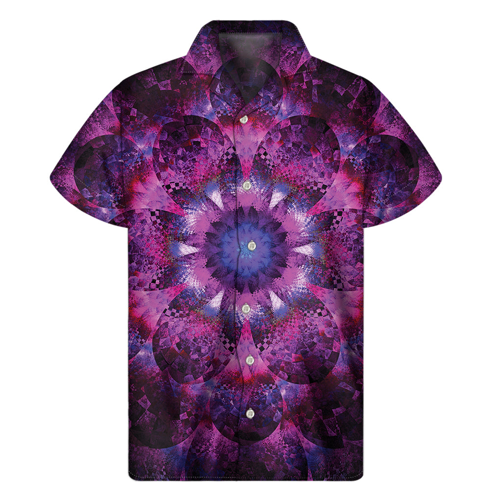 Purple Mandala Flower Print Men's Short Sleeve Shirt