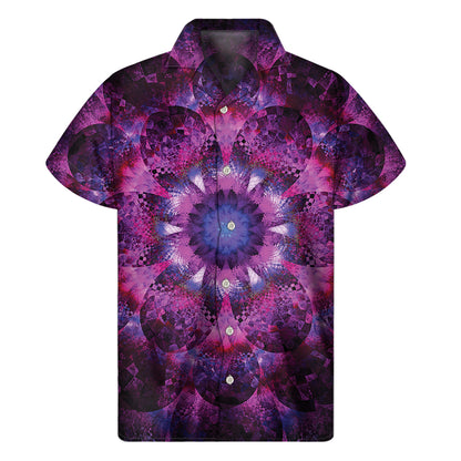 Purple Mandala Flower Print Men's Short Sleeve Shirt