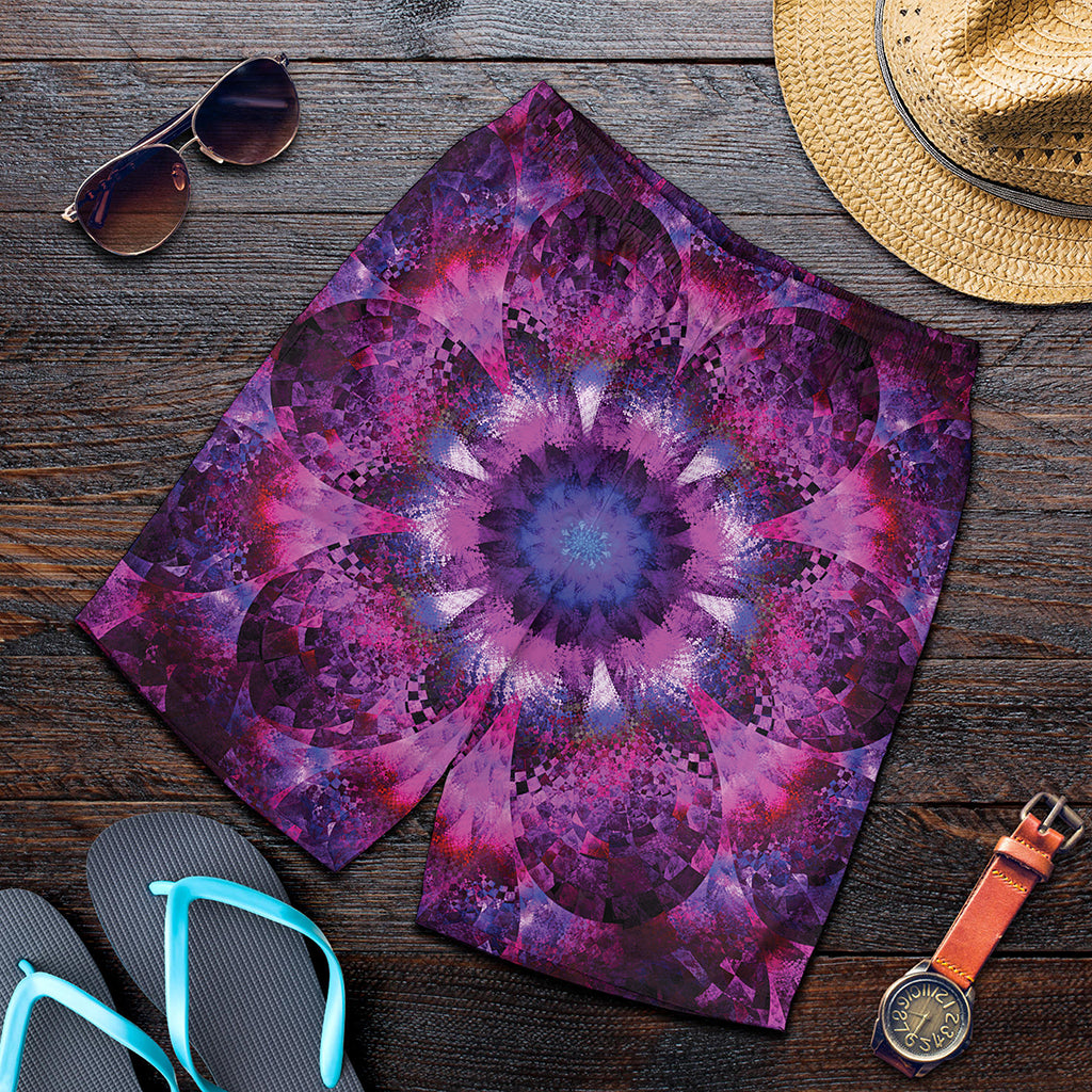 Purple Mandala Flower Print Men's Shorts