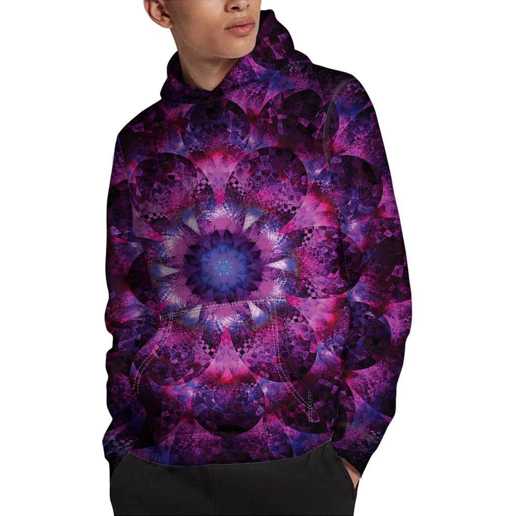 Purple Mandala Flower Print Pullover Hoodie