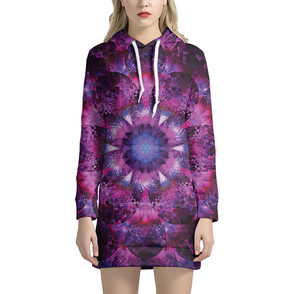 Purple Mandala Flower Print Pullover Hoodie Dress