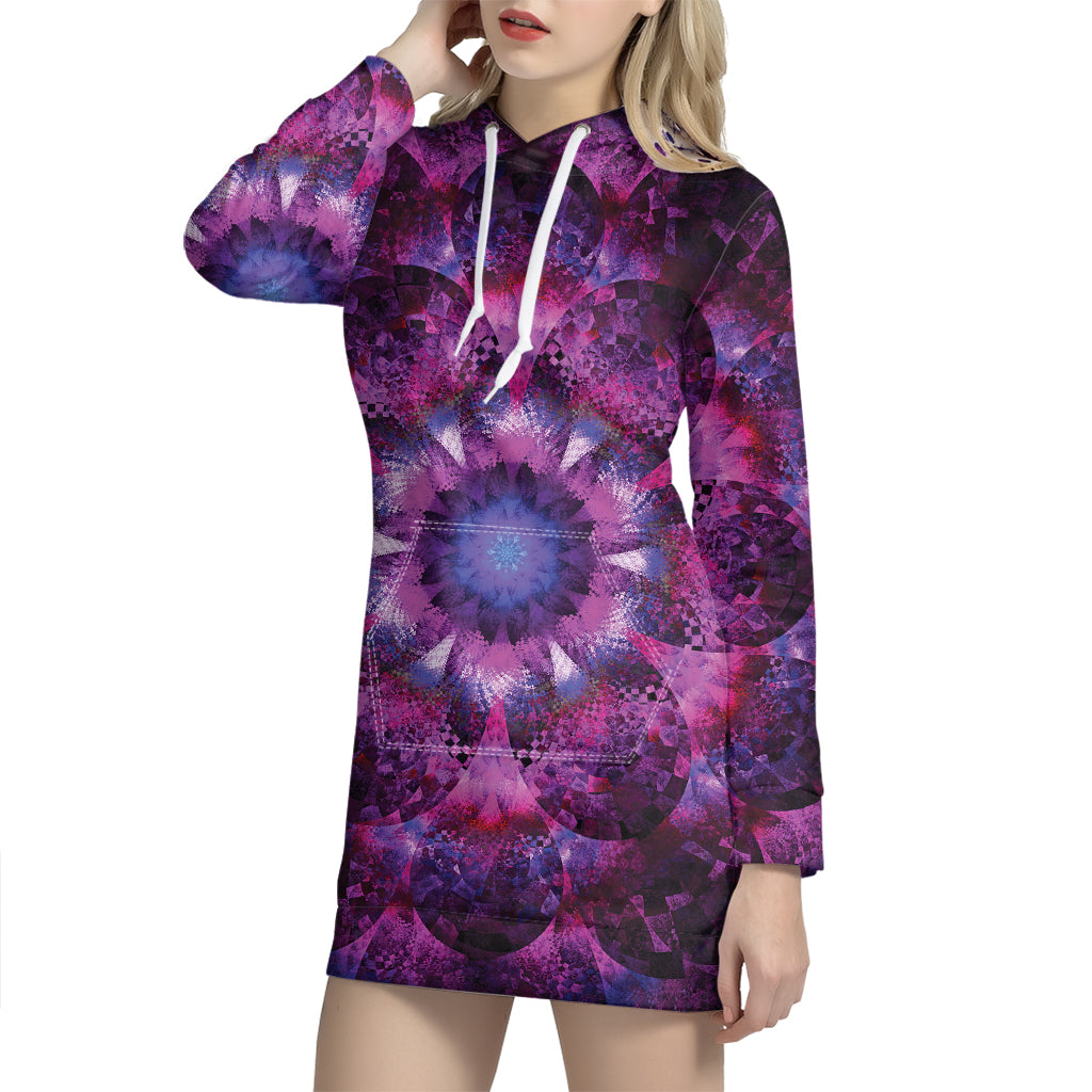 Purple Mandala Flower Print Pullover Hoodie Dress