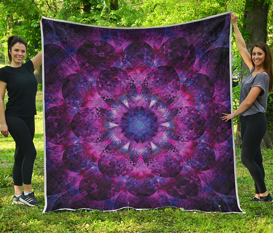 Purple Mandala Flower Print Quilt