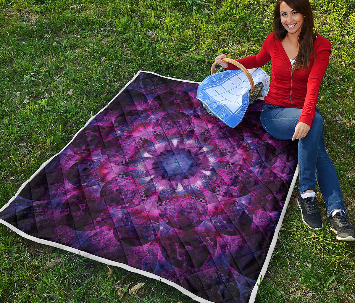 Purple Mandala Flower Print Quilt