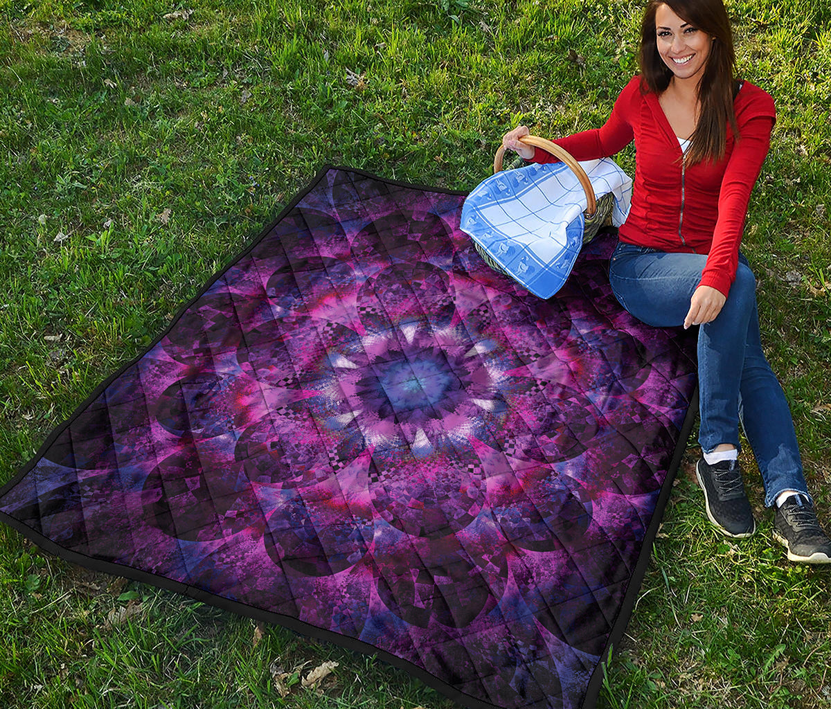 Purple Mandala Flower Print Quilt