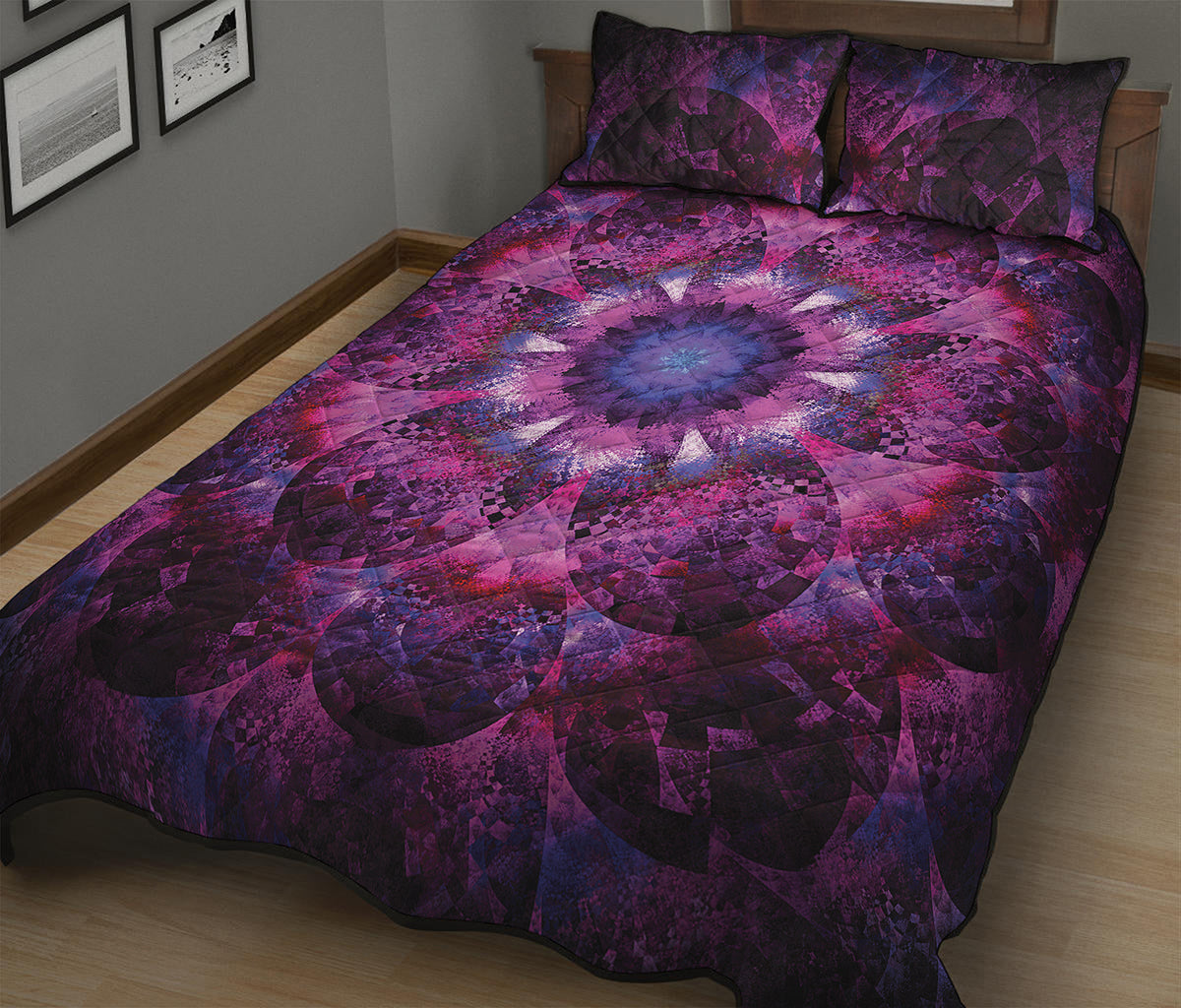 Purple Mandala Flower Print Quilt Bed Set