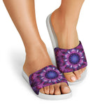 Purple Mandala Flower Print White Slide Sandals