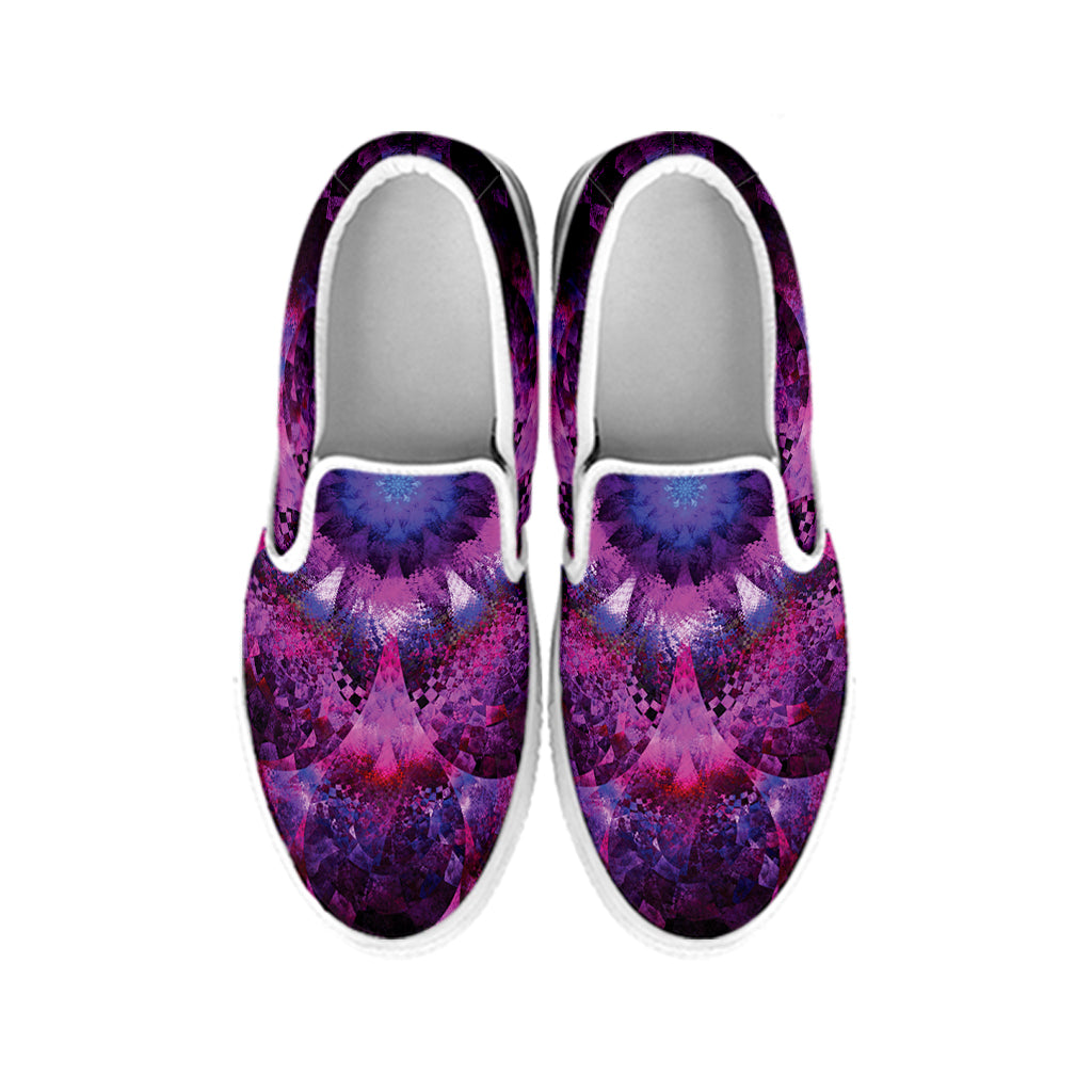 Purple Mandala Flower Print White Slip On Shoes