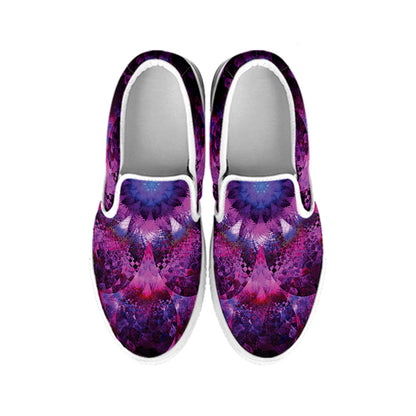 Purple Mandala Flower Print White Slip On Shoes