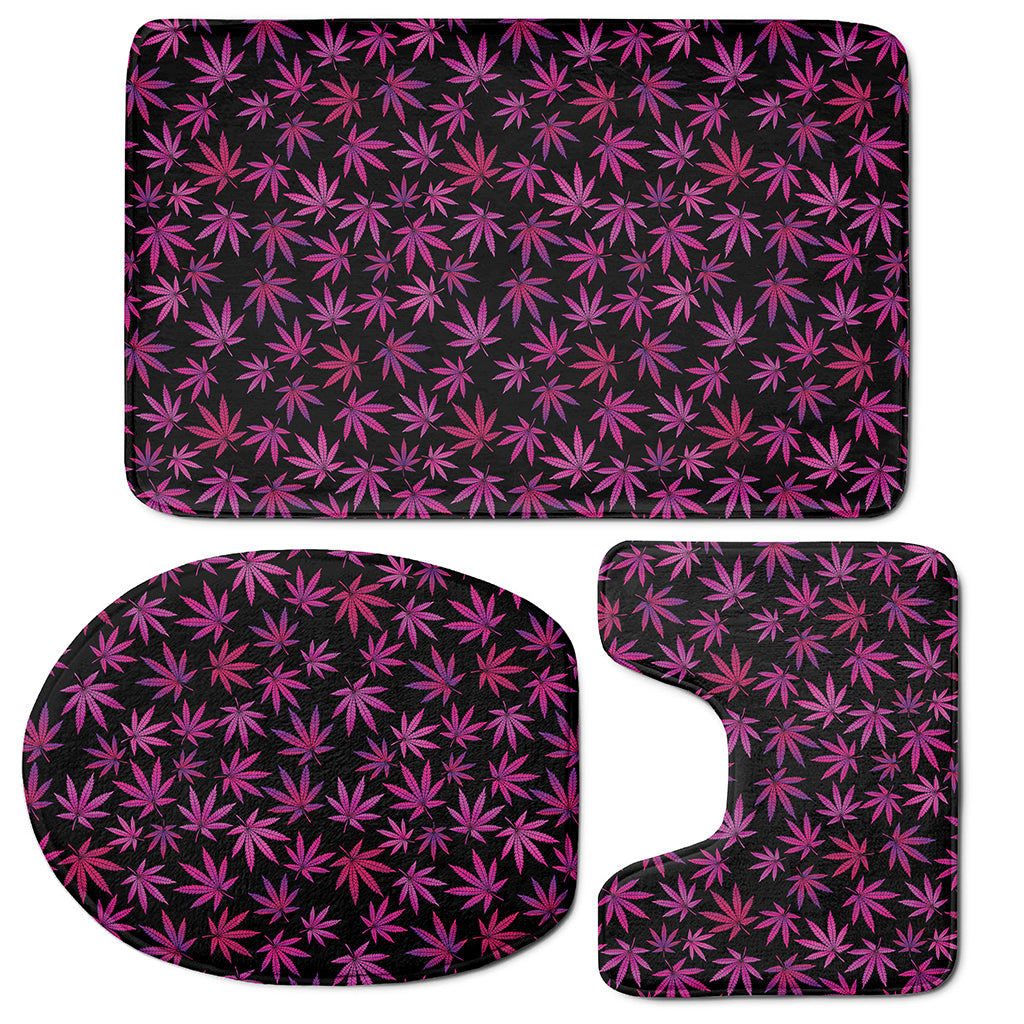 Purple Marijuana Leaf Pattern Print 3 Piece Bath Mat Set