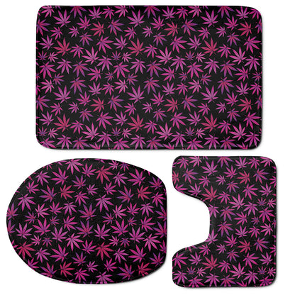 Purple Marijuana Leaf Pattern Print 3 Piece Bath Mat Set