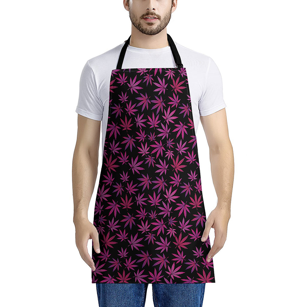 Purple Marijuana Leaf Pattern Print Apron