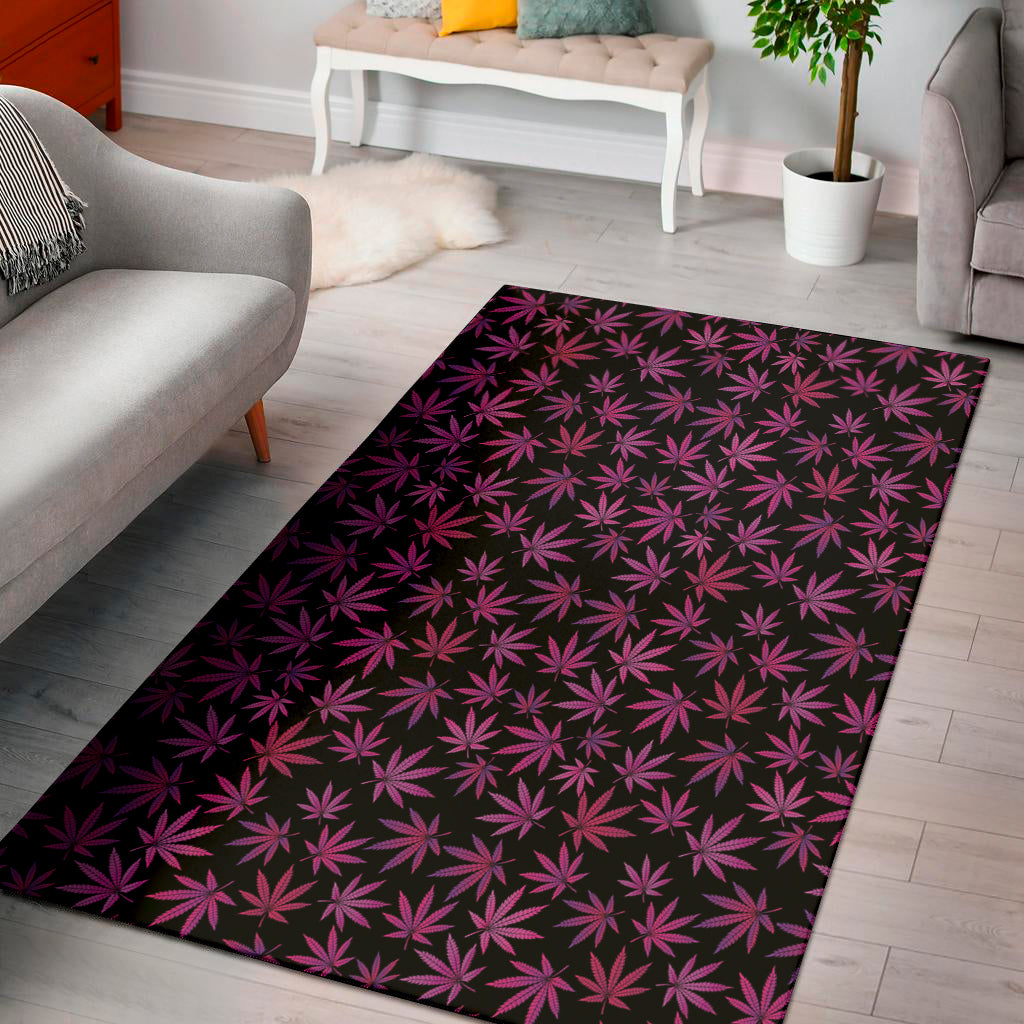 Purple Marijuana Leaf Pattern Print Area Rug
