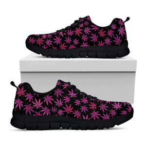 Purple Marijuana Leaf Pattern Print Black Sneakers