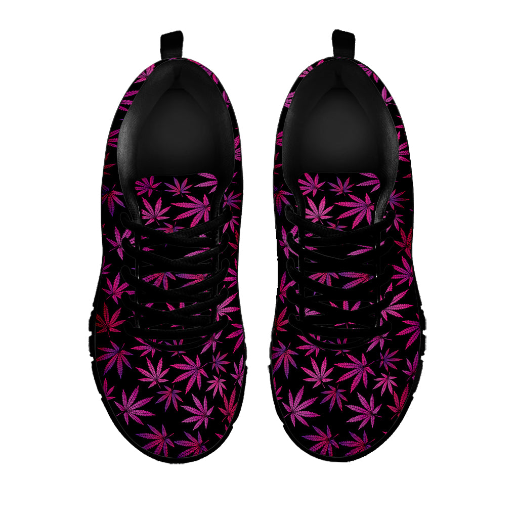 Purple Marijuana Leaf Pattern Print Black Sneakers