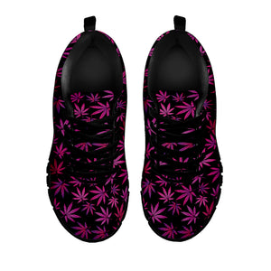 Purple Marijuana Leaf Pattern Print Black Sneakers