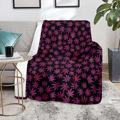 Purple Marijuana Leaf Pattern Print Blanket