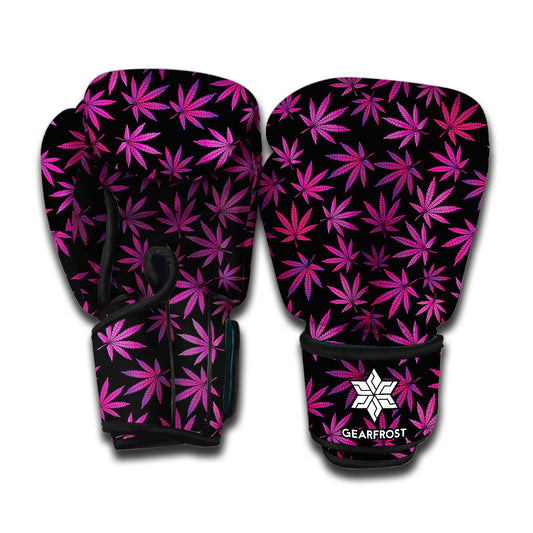 Purple Marijuana Leaf Pattern Print Boxing Gloves