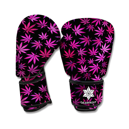 Purple Marijuana Leaf Pattern Print Boxing Gloves