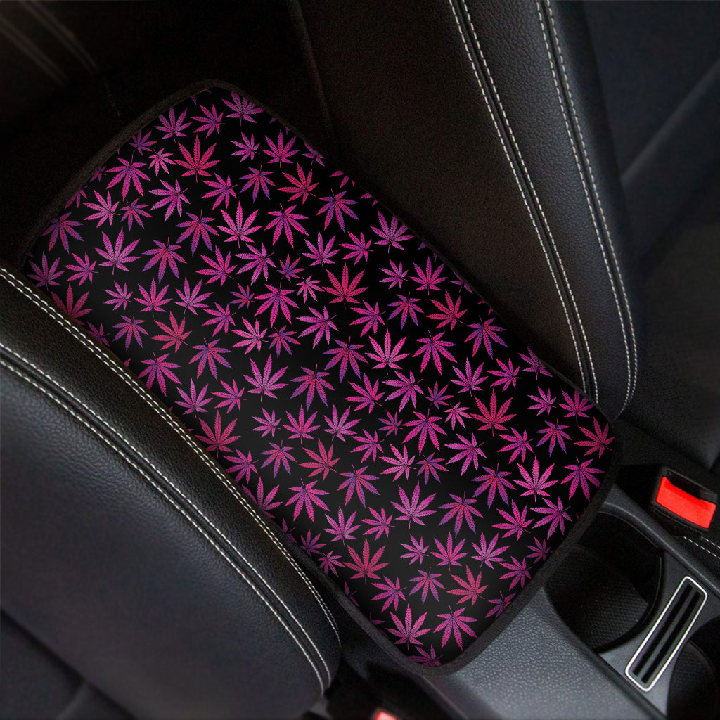 Purple Marijuana Leaf Pattern Print Car Center Console Cover